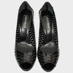 Aquatalia Roxy Cutout Peep Toe Heels - Black Patent Leather - 9.5